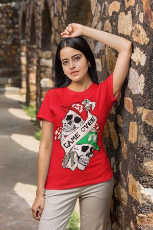 Camiseta Game Over Caveiras Mario e Luigi – Algodão Fio 30.1 | Estampa DTF Algodão fio 30.1     