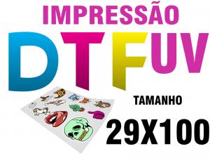 Impressão 29X100CM em DTF UV – Alta Qualidade, Durabilidade e Versatilidade! Film Pet 29X100 Colorido Tinta UV +  Verniz Corte Reto 