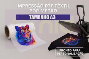 Impressão DTF Têxtil por Metro – A3  (29,7 X 42,00cm) Pronto para Personalização Film Pet 29,7 X 42,00CM Colorido Tinta Têxtil Corte Reto 